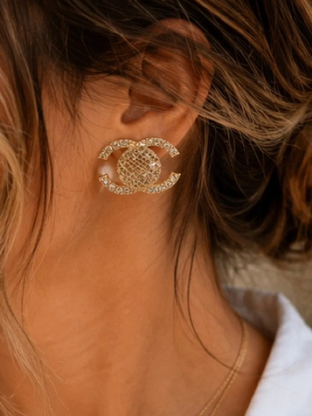Gold Crystal Interlocking Stud Earrings - Designer-Inspired Women Jewelry